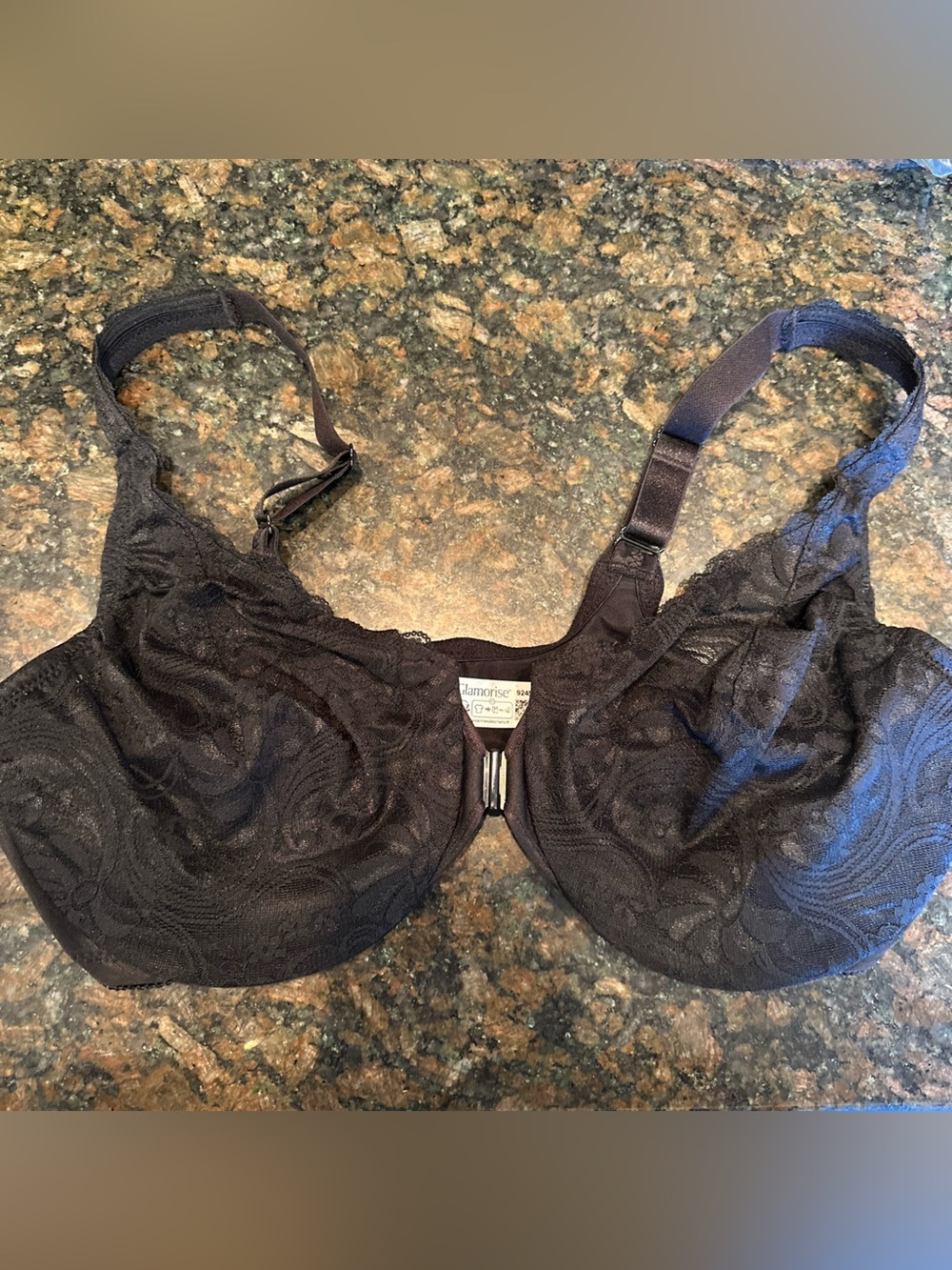 Glamorise Bra 42C (US) Front Closure Black Sexy Lace Sheer Underwire 9245
